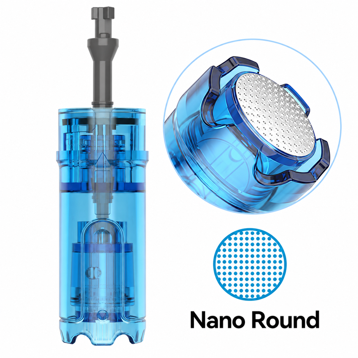 Cartuccia di ricambio Nano rotonda per Dr. Pen M9 e M8 Max con dettaglio della punta di contatto rotonda