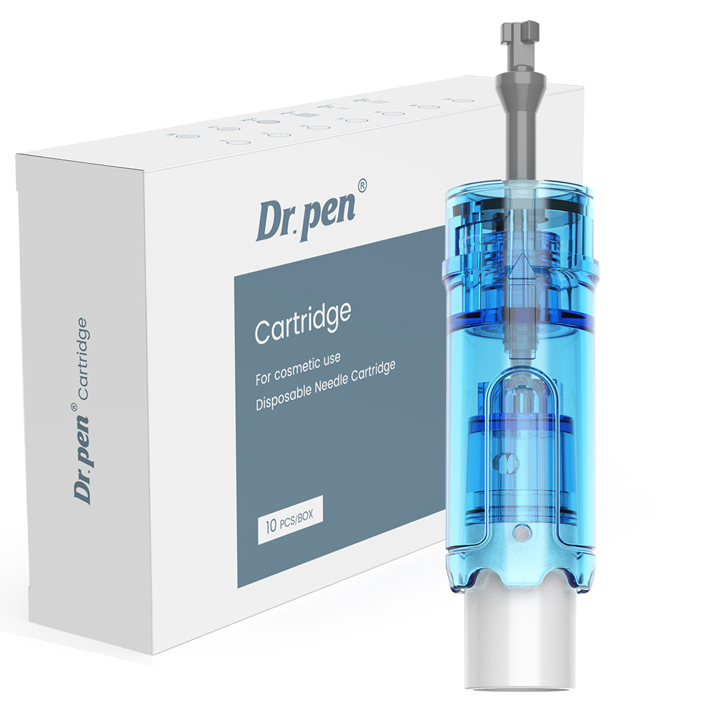Cartuccia di ricambio Dr. Pen M9 e M8 Max accanto a una scatola contrassegnata con 10 pezzi per confezione