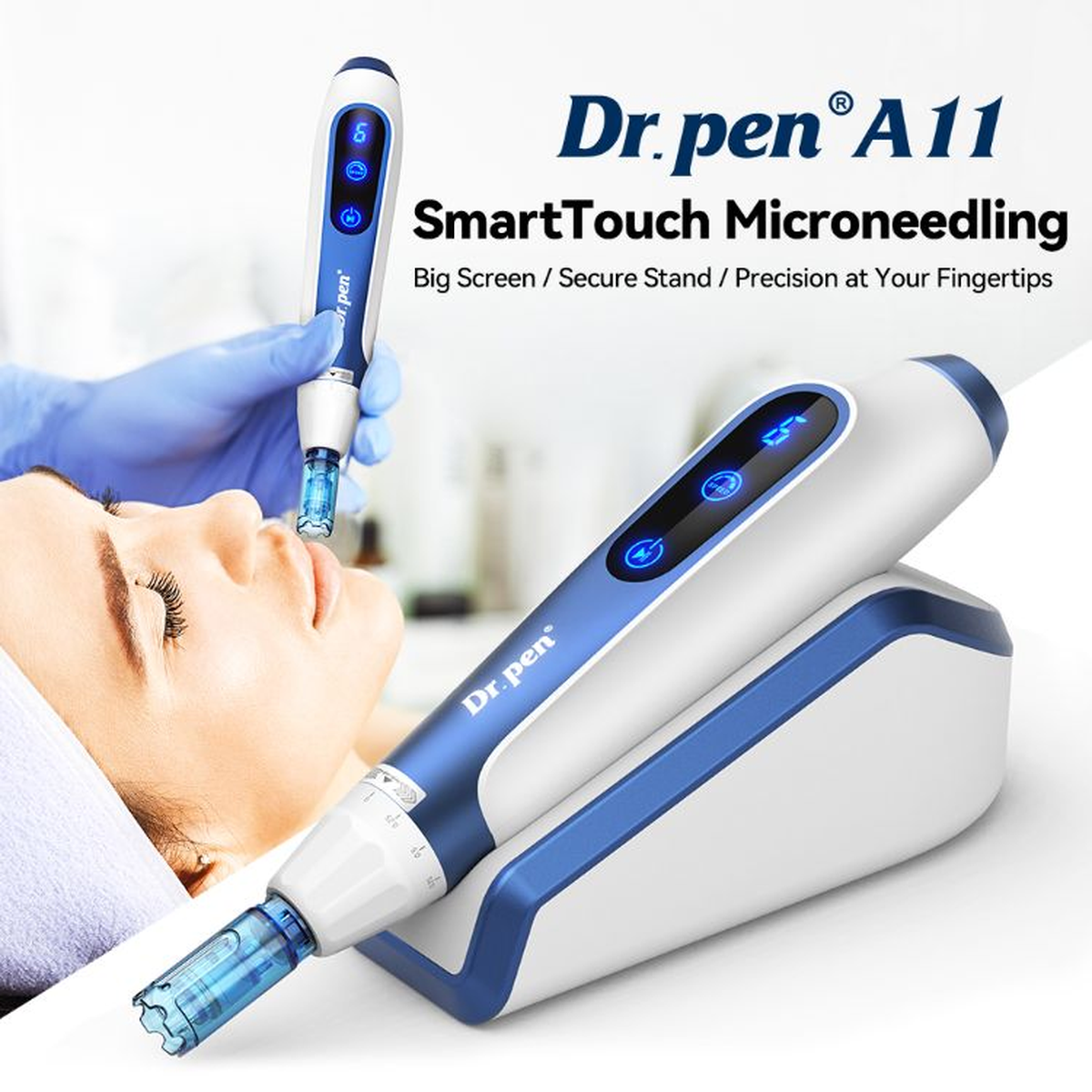Manipolo touchscreen e base del Dr. Pen A11 con dimostrazione per uso professionale