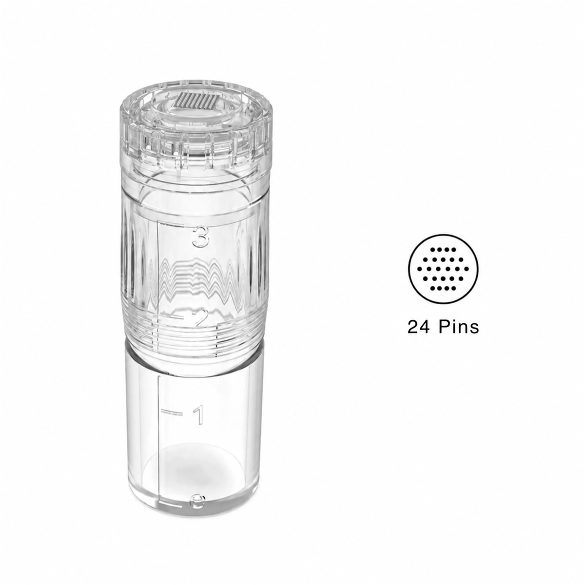 Cartuccia di ricambio Hydra Pen H3 e H5 a 24 aghi con serbatoio e diagramma della punta