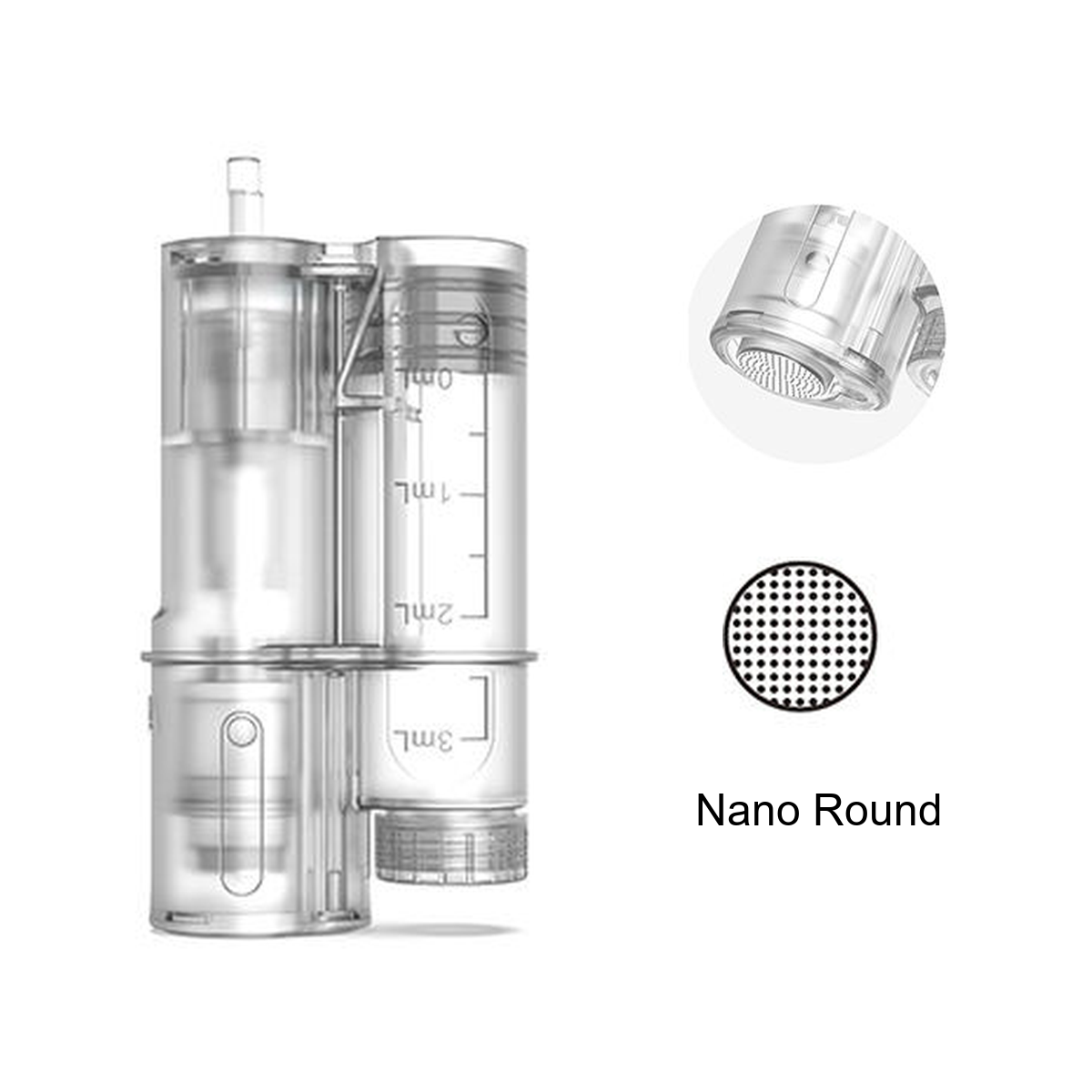 Cartuccia di ricambio Hydra Pen H6 Nano rotonda con serbatoio graduato e dettaglio della punta di contatto rotonda
